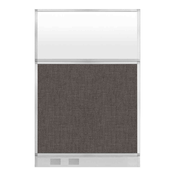 Hush Panel Cubicle Partition 4' x 6' W/ Window Mocha Fabric Frosted Window W/ Cable Channel